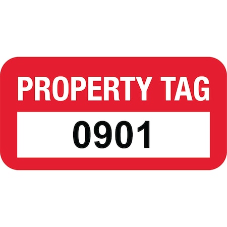 Lustre-Cal VOID Label PROPERTY TAG Dark Red 1.50in x 0.75in  Serialized 0901-1000, 100PK 253774Vo1Rd0901